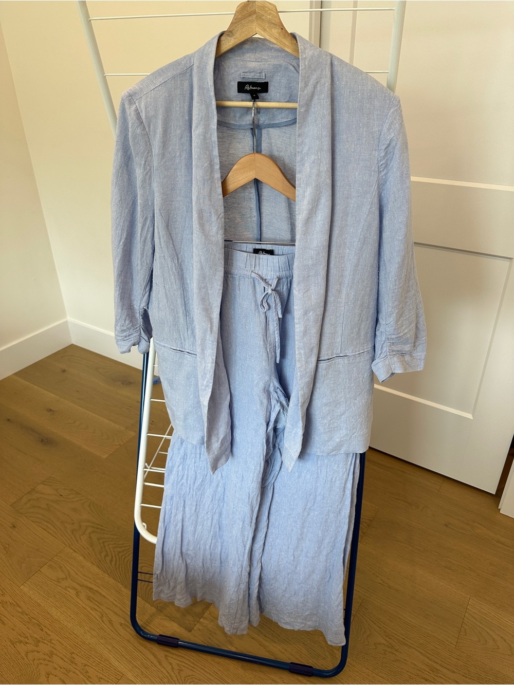 Reitmans Light Blue Wide-Leg Linen-Blend Pants with Matching Jacket